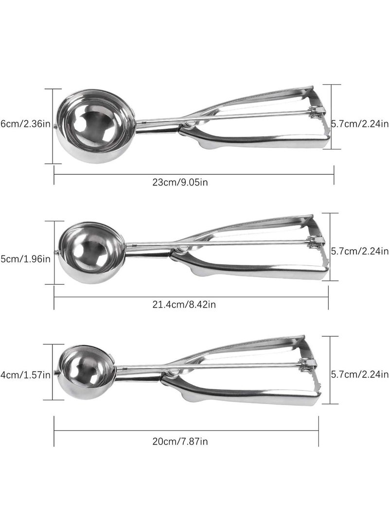 Stainless Steel Cookie Scoop Set Ice Cream Scooper with Trigger Release - 3 Pack - Image 2